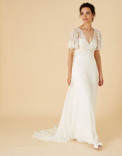 Stephanie Embellished Bridal Dress in Recycled Polyester, Ivory (IVORY), large