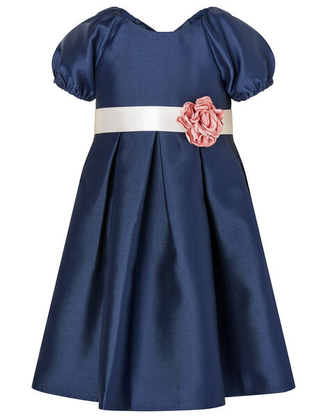 Baby Corsage Belt Duchess Twill Dress Blue, Blue (NAVY), large