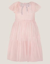 Embellished Bow Cape Sleeve Dress, Pink (PINK), large