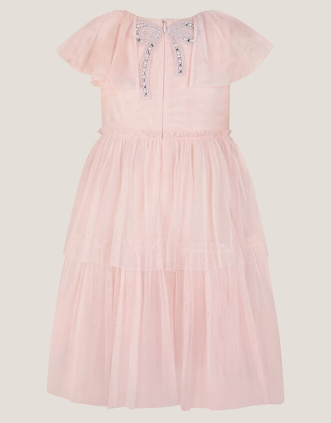 Embellished Bow Cape Sleeve Dress, Pink (PINK), large