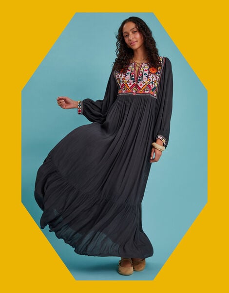 Maison Hotel Sasha Embroidered Tunic Maxi Dress, Black (BLACK), large