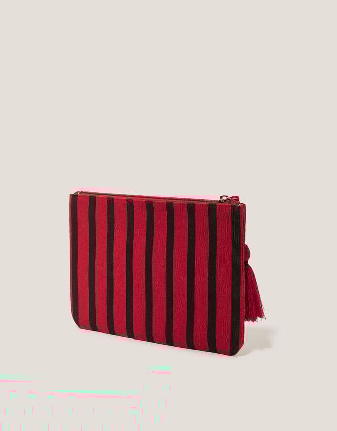 Shell Embroidered Stripe Pouch, , large