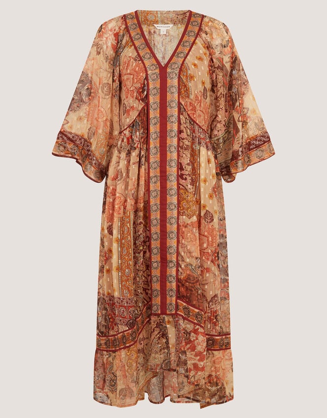 Evelina Shimmer Floral Print Midi Dress, Brown (BROWN), large