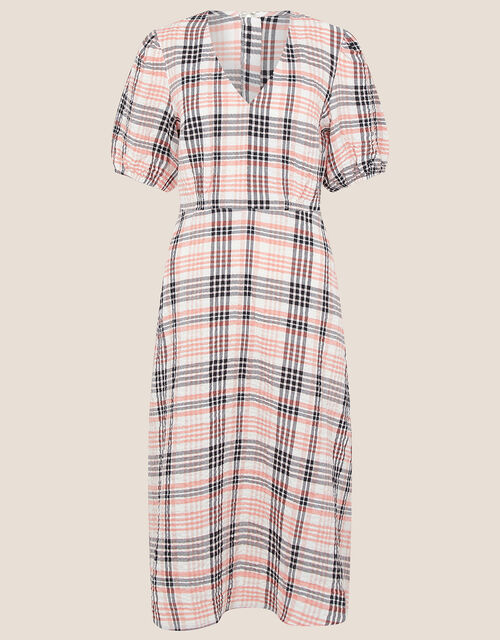 Check Print Textured Midi Dress, Natural (STONE), large