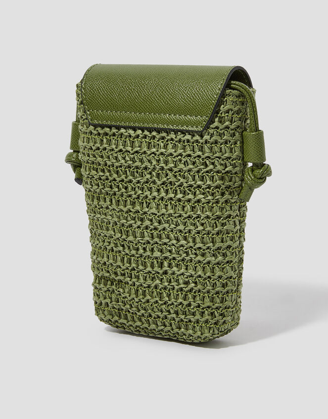 Rosie Raffia Phone Bag, Green (KHAKI), large