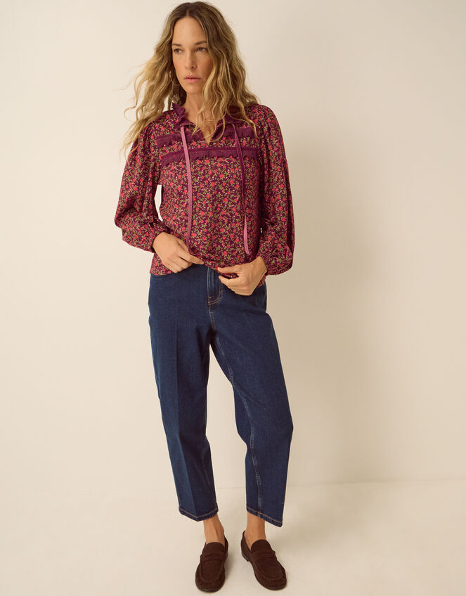 Sophie Floral Print Jersey Top, Red (RED), large