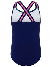 Zebra Palm Print Swimsuit , Blue (NAVY), large
