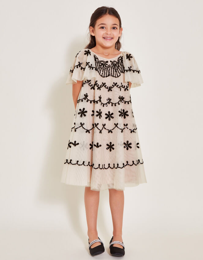Birdie Sequin Embellished Swing Dress, Ivory (IVORY), large