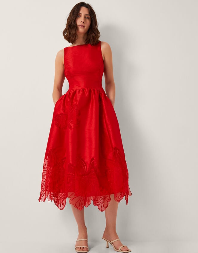 Frida Cutwork Midi Dress, Red (RED), large