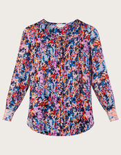 Palmer Print Pleated Blouse, Ivory (IVORY), large