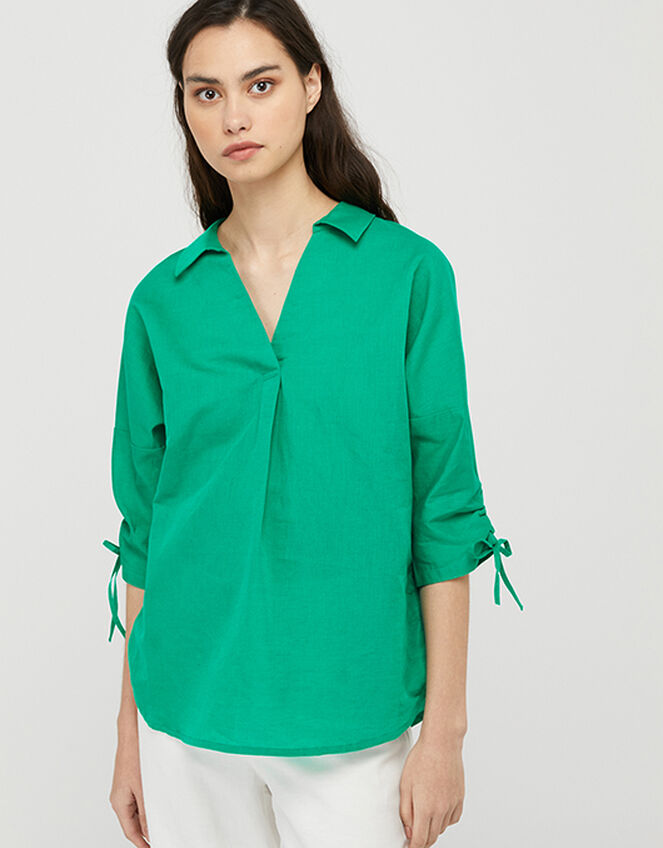 Ariel Shirt in Linen and Organic Cotton, Green (GREEN), large