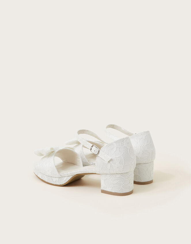 Bow Lace Heeled Sandals, Ivory (IVORY), large