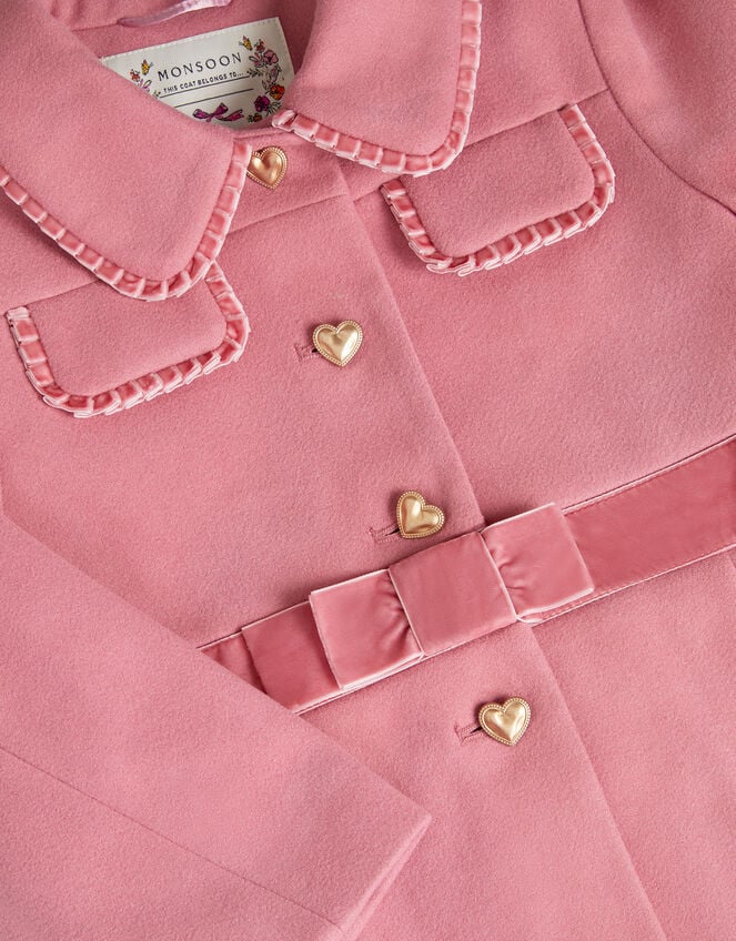 Velvet Bow A-Line Coat, Pink (PINK), large