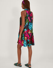 Bria Palm Print Halter Dress, Blue (MIDNIGHT), large