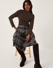 Rue Embellished Tartan Wrap Midi Skirt, Black (BLACK), large