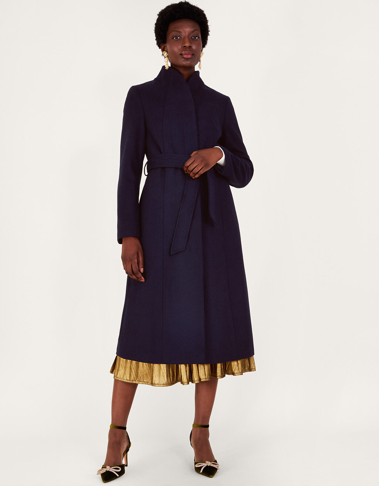 Navy belted coat discount