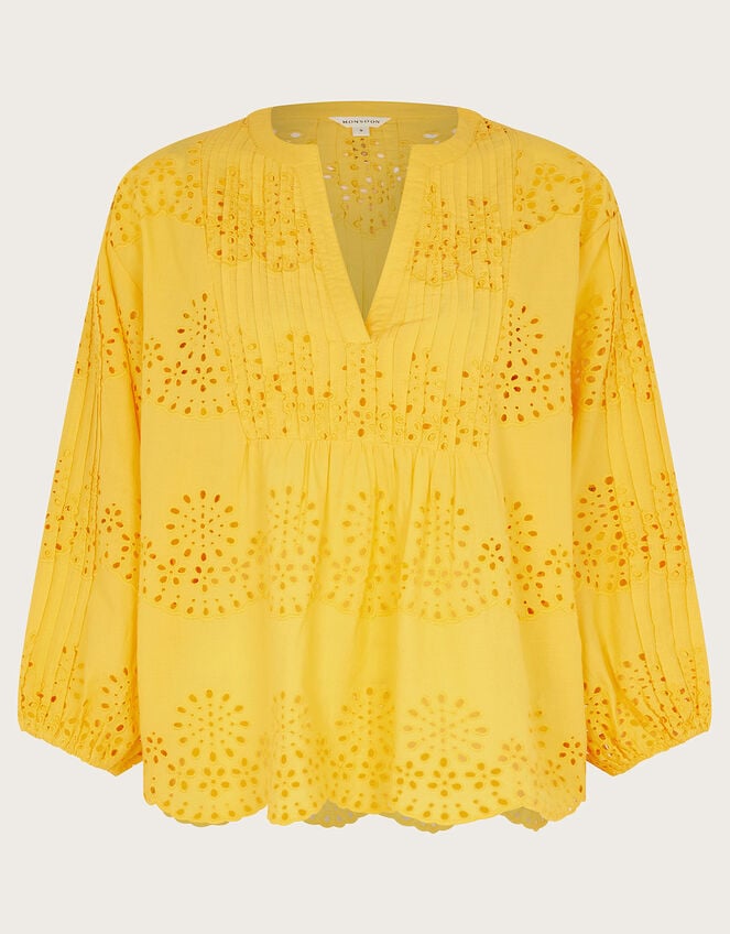 Serena Broderie Top, Yellow (YELLOW), large