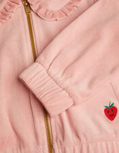 Frill Collar Velour Bomber Jacket, Pink (PALE PINK), large
