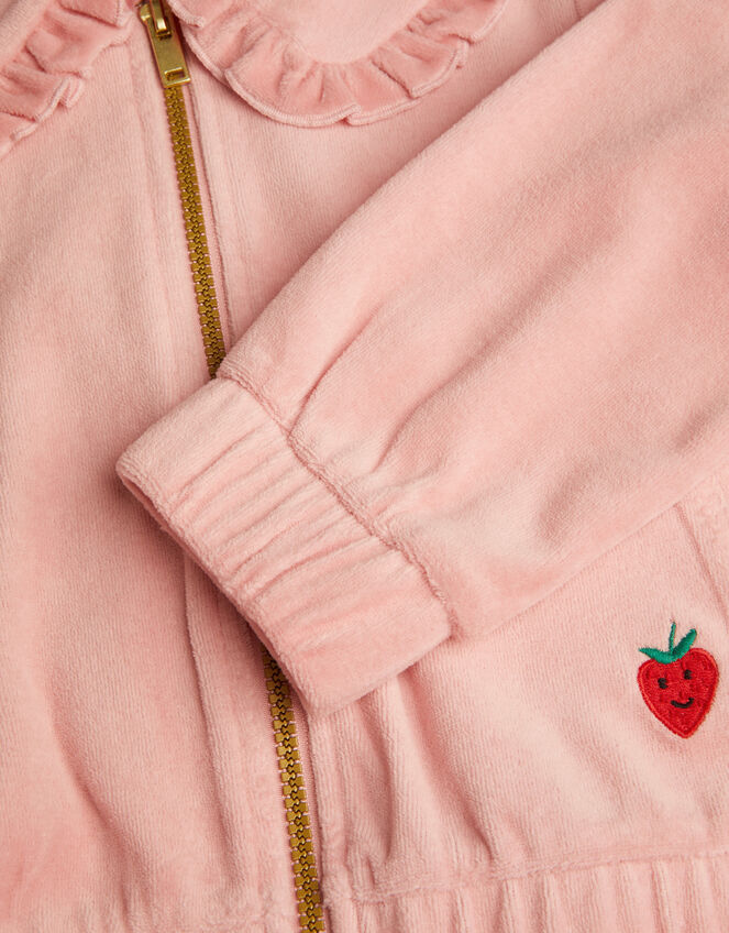 Frill Collar Velour Bomber Jacket, Pink (PALE PINK), large