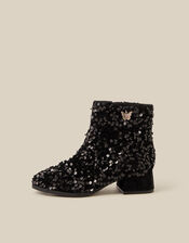 Sequin Velvet Ankle Boots, Black (BLACK), large