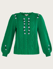 Hand Embroidered Cable Knit Cardigan, Green (GREEN), large