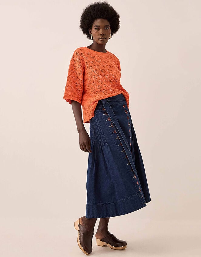 East Flora Pointelle Knit Tee, Orange (ORANGE), large