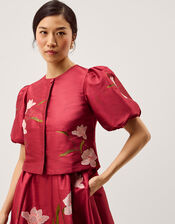 Anya Puff Sleeve Floral Embroidered Jacket, Pink (PINK), large