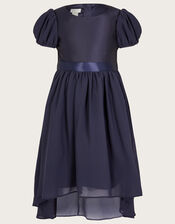 Cherish High Low Bow Back Bridesmaids Dress	, Blue (NAVY), large