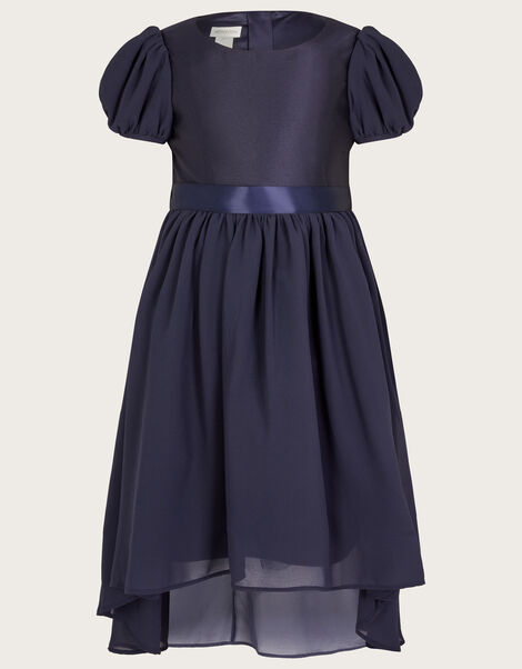 Cherish High Low Bow Back Bridesmaids Dress	, Blue (NAVY), large