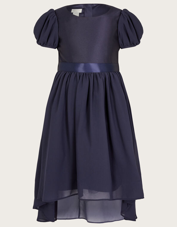 Cherish High Low Bow Back Bridesmaids Dress	, Blue (NAVY), large