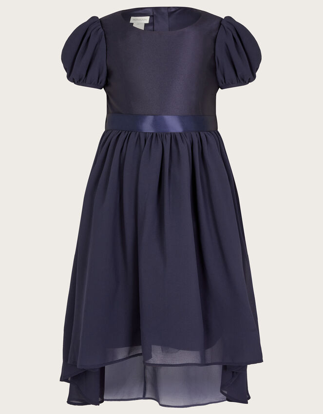 Cherish High Low Bow Back Bridesmaids Dress	, Blue (NAVY), large