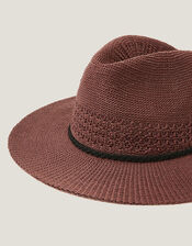 Nene Woven Fedora Sun Hat, Brown (CHOCOLATE), large