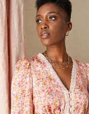 Ditsy Print Button Through Blouse with Recycled Polyester, Cream (CREAM), large