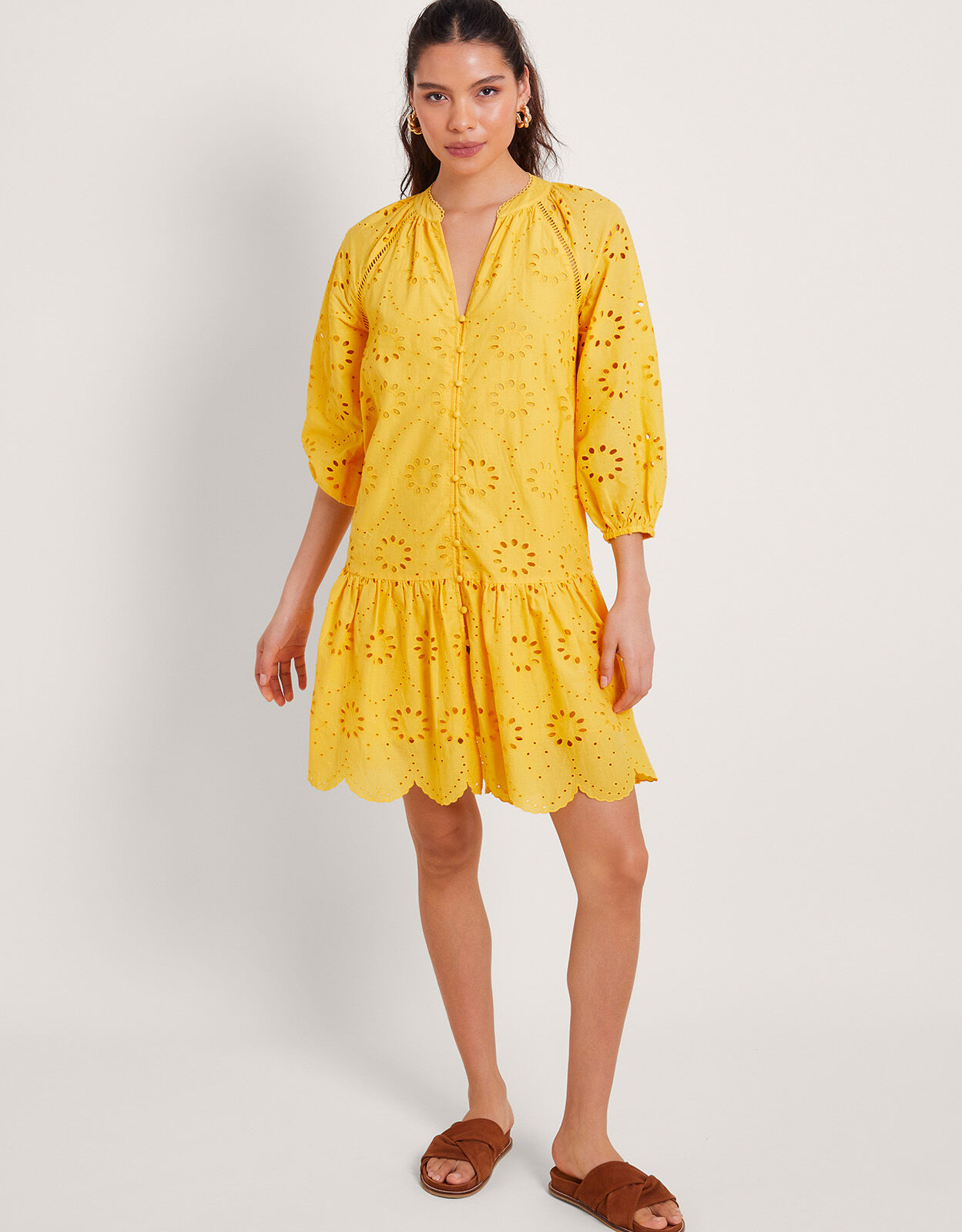 Tilly Broderie Dress Yellow Day Dresses Monsoon Global