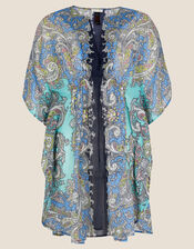 Paisley Print Kaftan in Organic Cotton, Blue (NAVY), large