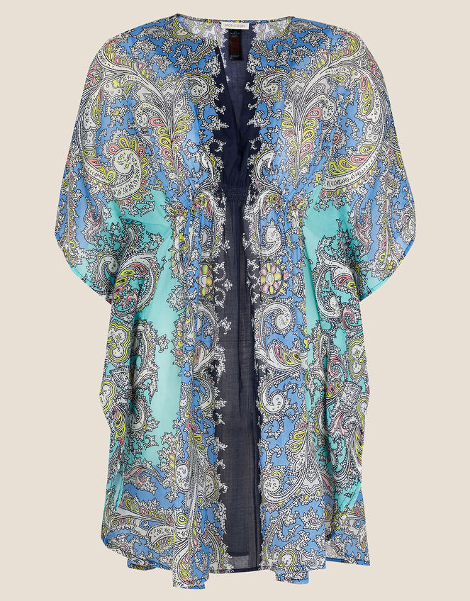 Paisley Print Kaftan in Organic Cotton, Blue (NAVY), large