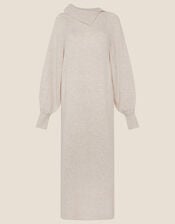 Plain Split Neck Dress, Camel (OATMEAL), large