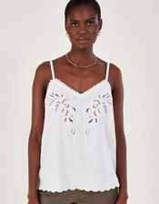 Cutwork Embroidery Cami Top in Linen Blend, Ivory (IVORY), large