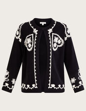 Cornelli Embroidery Jacket in Sustainable Cotton, Black (BLACK), large