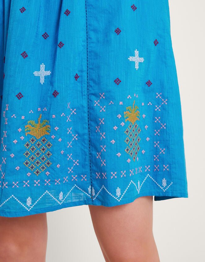 Prue Pineapple Embroidered Dress, Blue (BLUE), large
