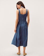 Delia Denim Midi Corset Dress, Blue (DENIM BLUE), large