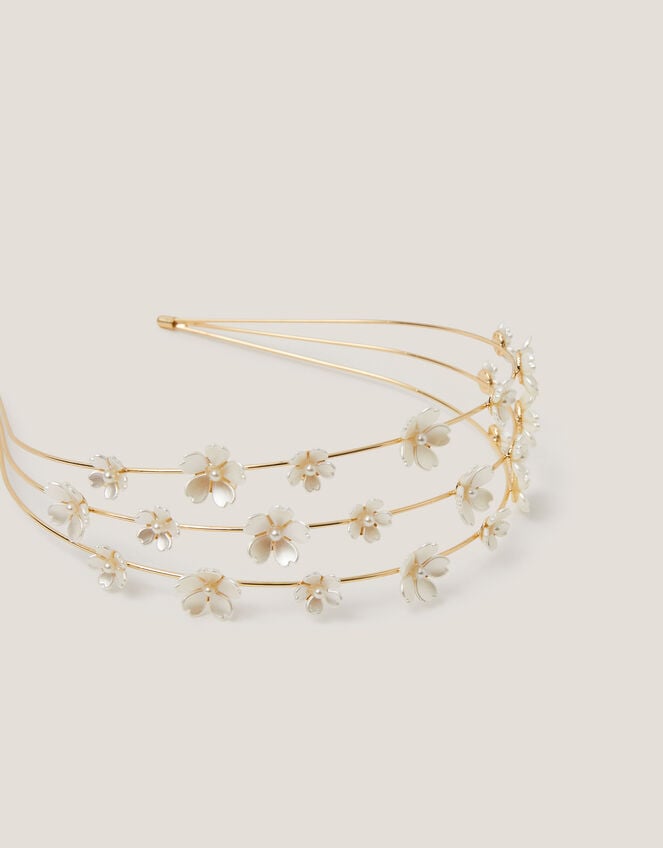 Flower Pearl Wire Headband, Ivory (IVORY), large