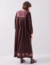 East Eliana Embroidered Long Sleeve Midi Dress, Brown (BROWN), large