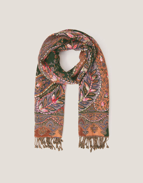 Anne Embroidered Paisley Print Scarf, , large