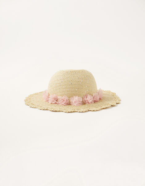 Baby Florrie Corsage Floppy Hat Natural, Natural (NATURAL), large