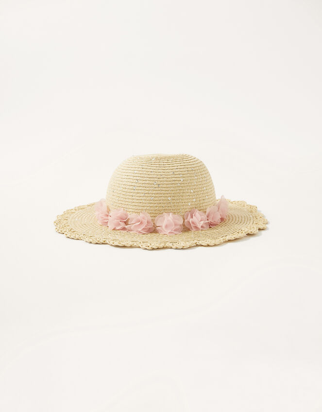 Baby Florrie Corsage Floppy Hat, Natural (NATURAL), large