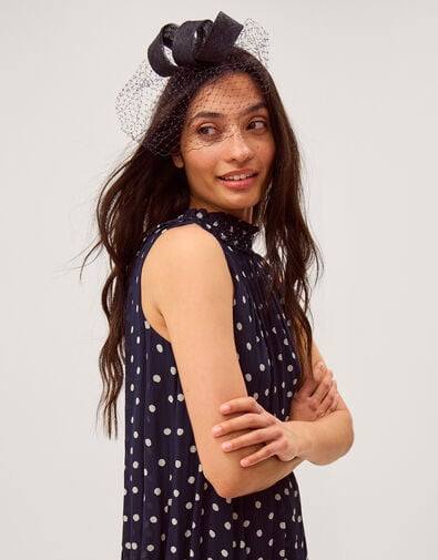 Alexia Twist Veil Fascinator Hair Slide, Blue (NAVY), large