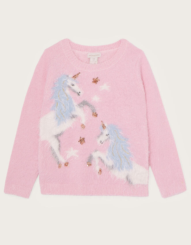 Double Unicorn Fluffy Jumper, Pink (PINK), large