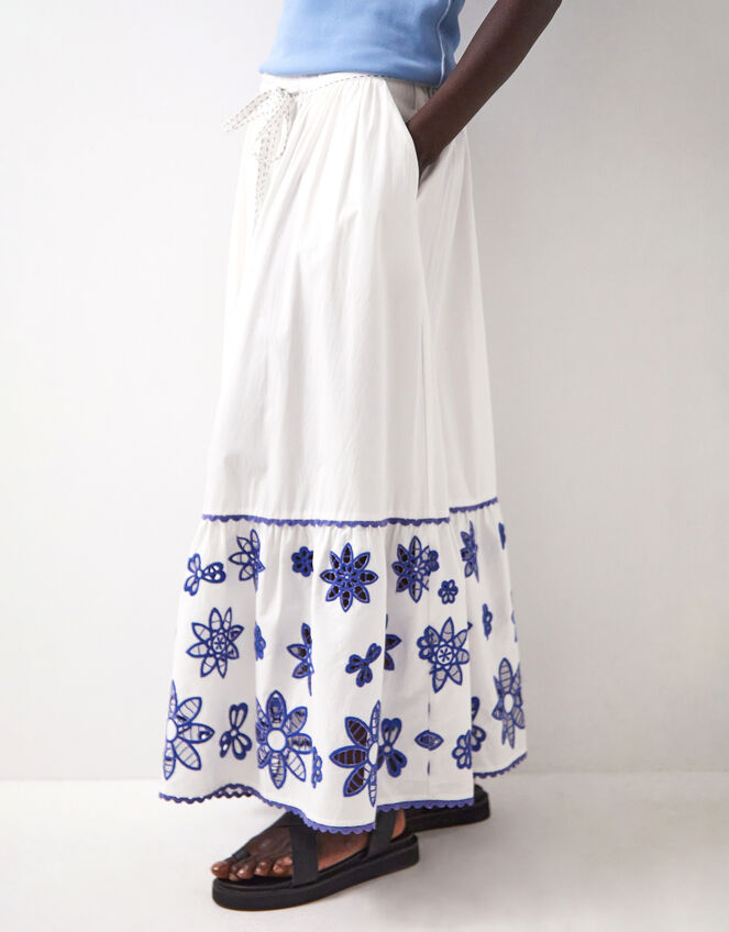 East Harlow Floral Cutwork Maxi Skirt, White (WHITE), large