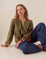 East Apate Printed Cotton Top, Green (KHAKI), large